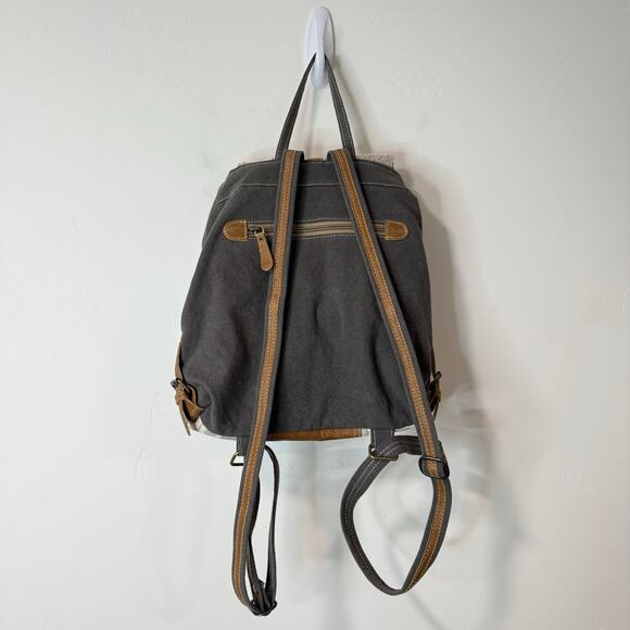 Myra Bag Recycled Calf Hair Backpack‎ Cotton Leather Gray Brown